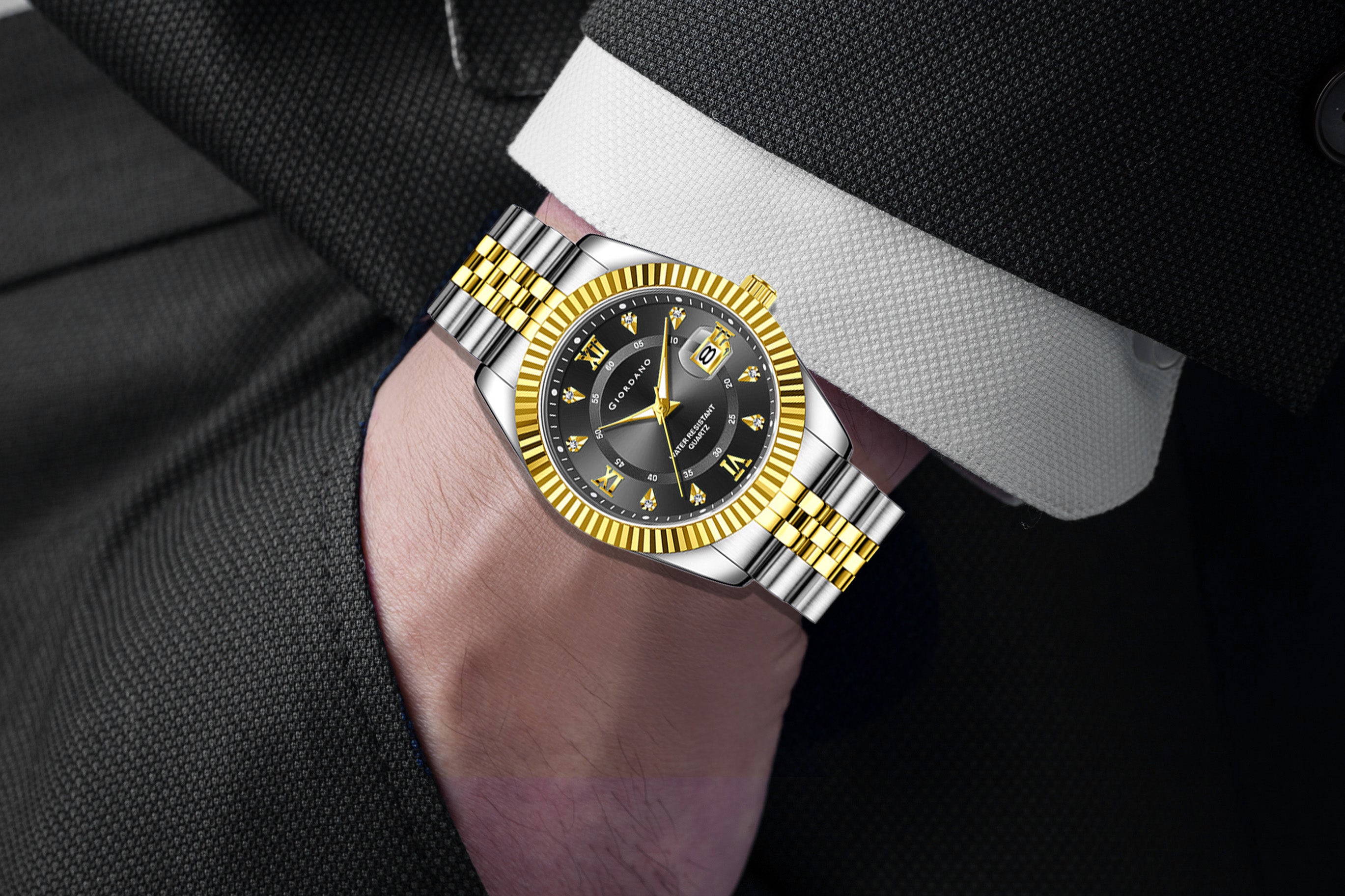 Giordano Analog Watch For Men - Dual-Tone Stainless Steel Strap, Crystal Indices And Fluted Bezel GZ-50139-66